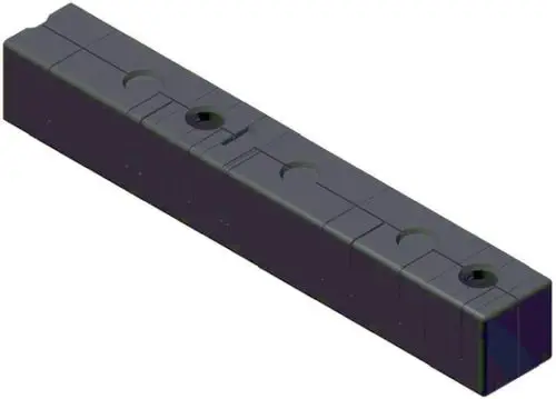 Dämmung für Wolf-Produkte, länglicher schwarzer Block mit mehreren Durchbrüchen und Vertiefungen, geeignet für eine bestimmte Montageanwendung.